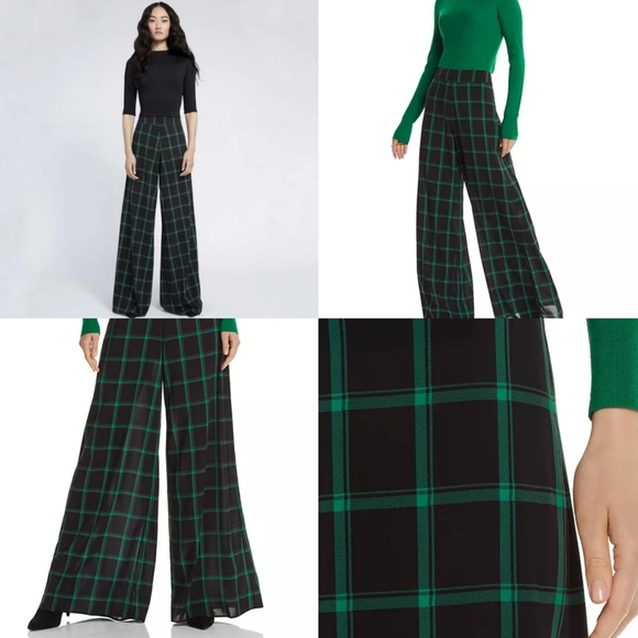 Alice + Olivia Athena Green Plaid Ultra High Rise Extra Wide Leg  display picture 1